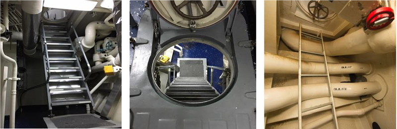 Photo from a sistership to Fitzgerald shows the three exits from Berthing 2. The middle photo shows the watertight scuttle looking down. Images: US Navy